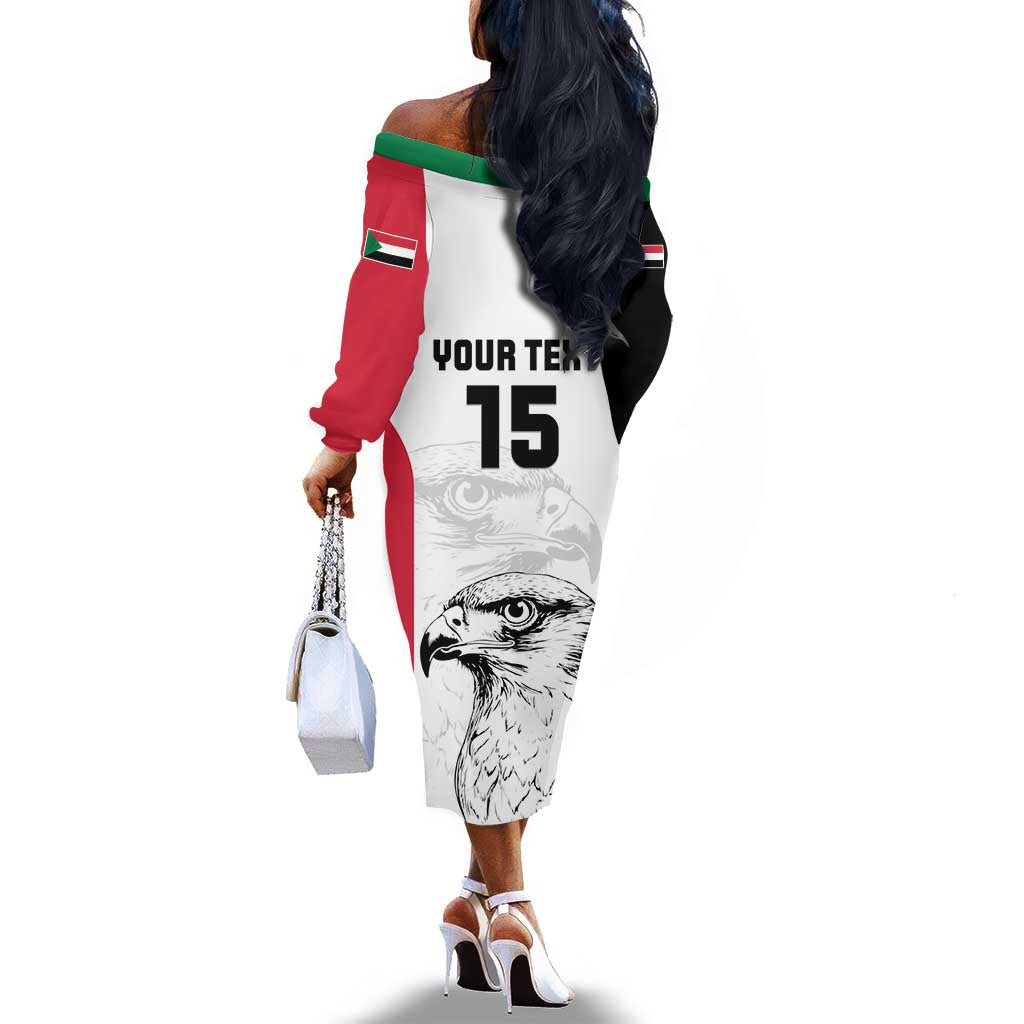 Custom Sudan Football Off The Shoulder Long Sleeve Dress Yalla Sudan