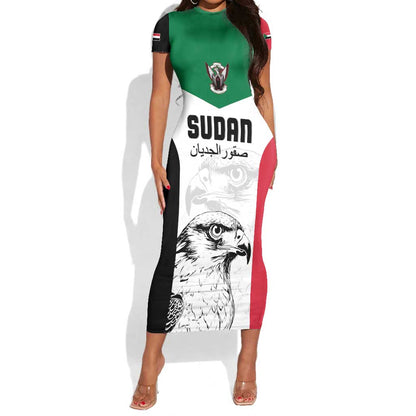 Custom Sudan Football Short Sleeve Bodycon Dress Yalla Sudan LT15