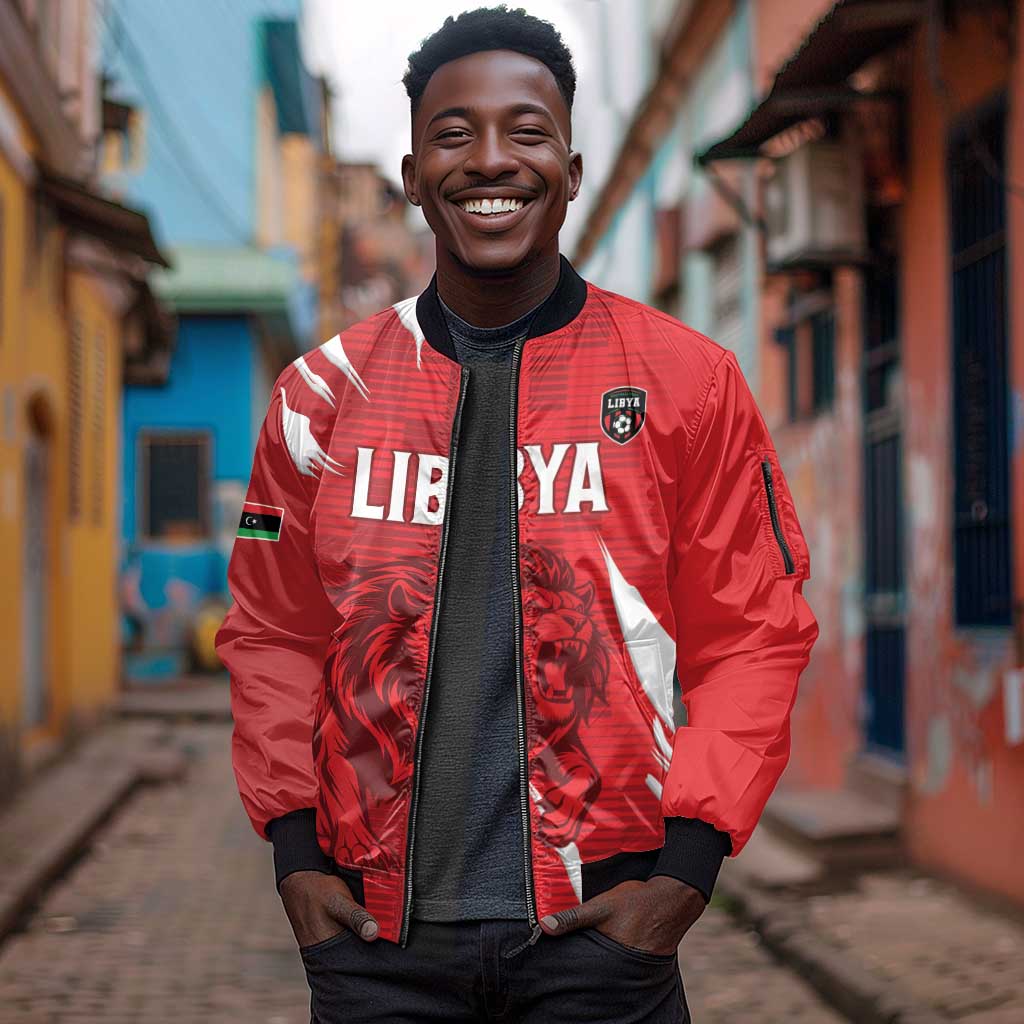 Custom Libya Football Sleeve Zip Bomber Jacket Yalla Libya