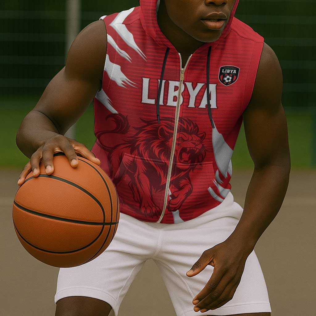 Custom Libya Football Sleeveless Zip Hoodie Yalla Libya - African Pride