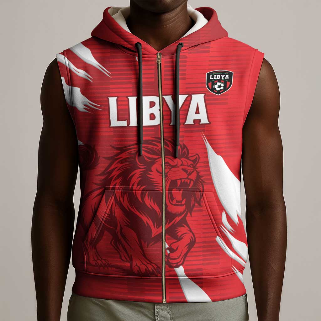 Custom Libya Football Sleeveless Zip Hoodie Yalla Libya - African Pride