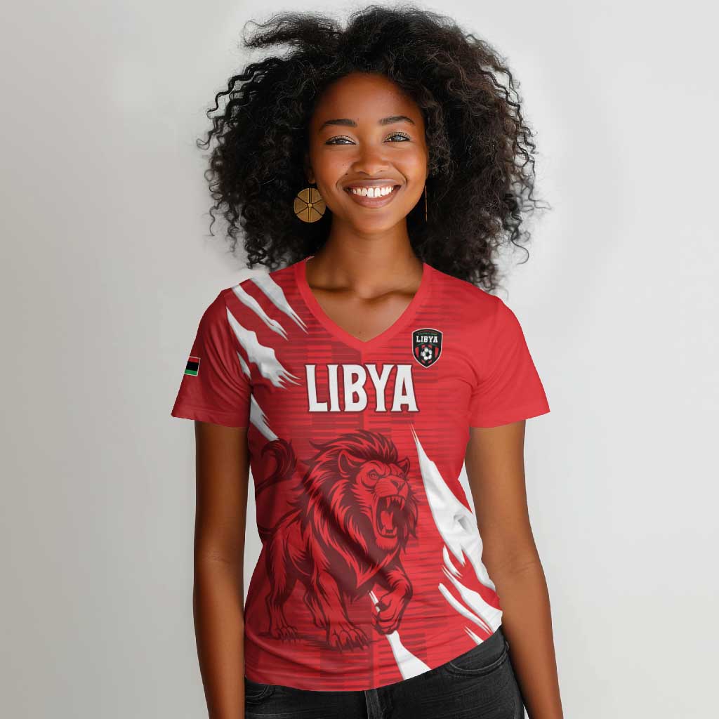 Custom Libya Football Women V-Neck T-Shirt Yalla Libya