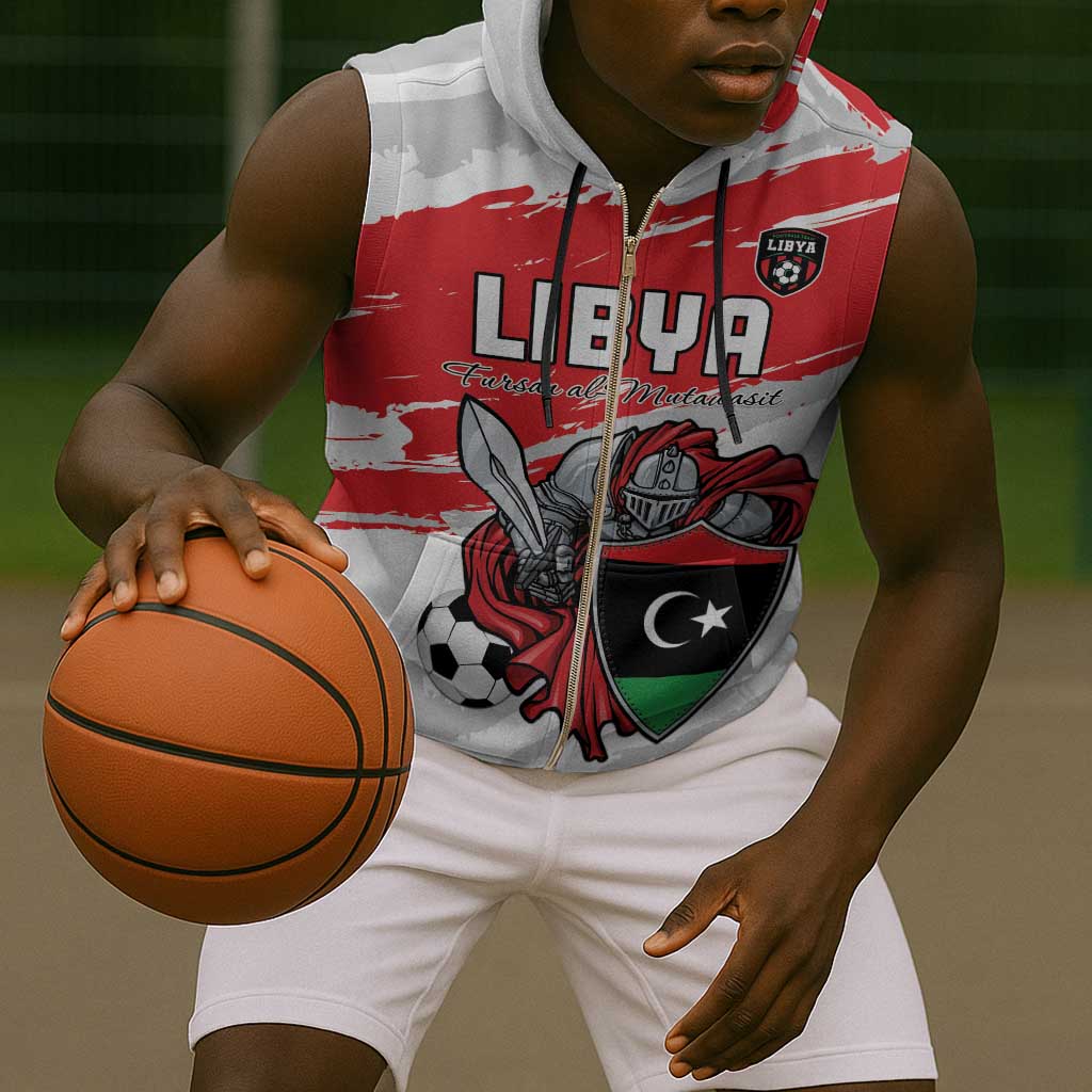 Custom Libya Football Sleeveless Zip Hoodie Forza Fursan Al-Mutawasit - African Pride