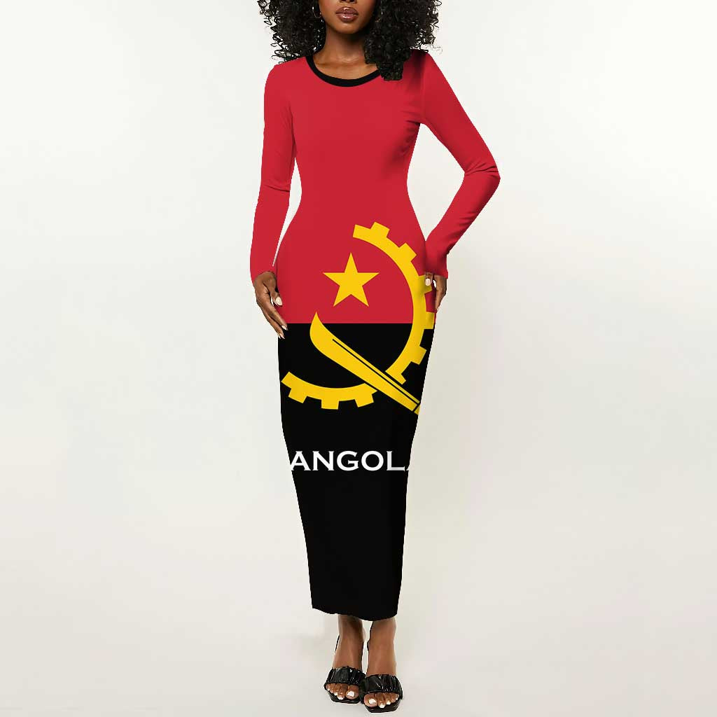 Angola Country Flag Stylized Long Sleeve Bodycon Dress LT15