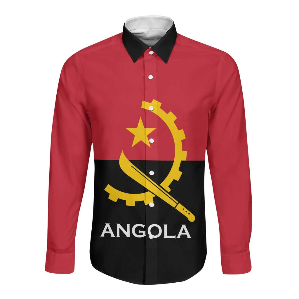 Angola Country Flag Stylized Long Sleeve Button Shirt