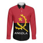 Angola Country Flag Stylized Long Sleeve Button Shirt