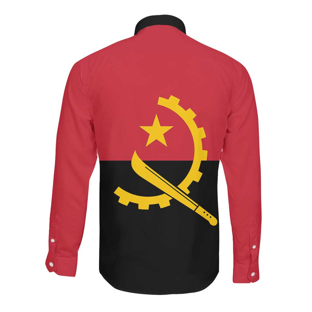 Angola Country Flag Stylized Long Sleeve Button Shirt