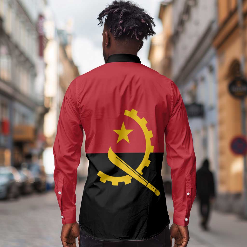 Angola Country Flag Stylized Long Sleeve Button Shirt