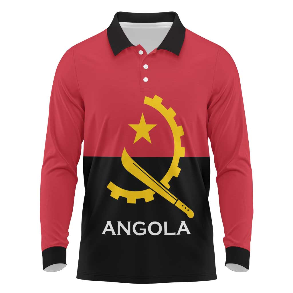 Angola Country Flag Stylized Long Sleeve Polo Shirt
