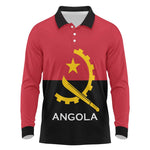 Angola Country Flag Stylized Long Sleeve Polo Shirt