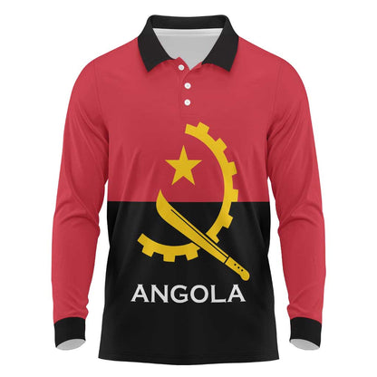 Angola Country Flag Stylized Long Sleeve Polo Shirt