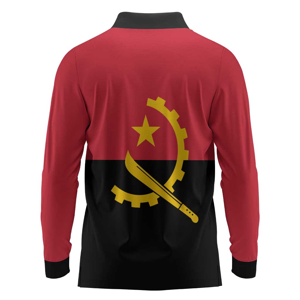 Angola Country Flag Stylized Long Sleeve Polo Shirt