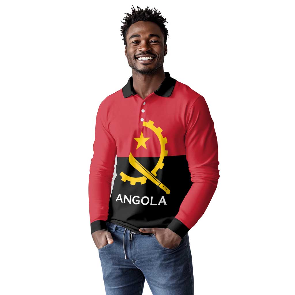Angola Country Flag Stylized Long Sleeve Polo Shirt