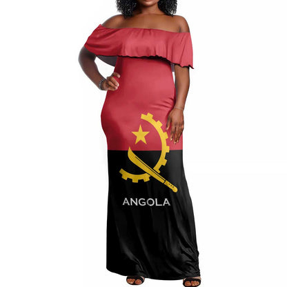 Angola Country Flag Stylized Off Shoulder Maxi Dress