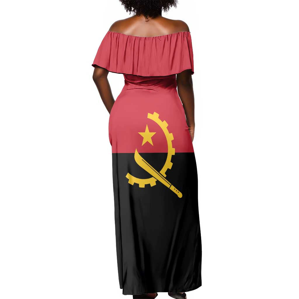 Angola Country Flag Stylized Off Shoulder Maxi Dress