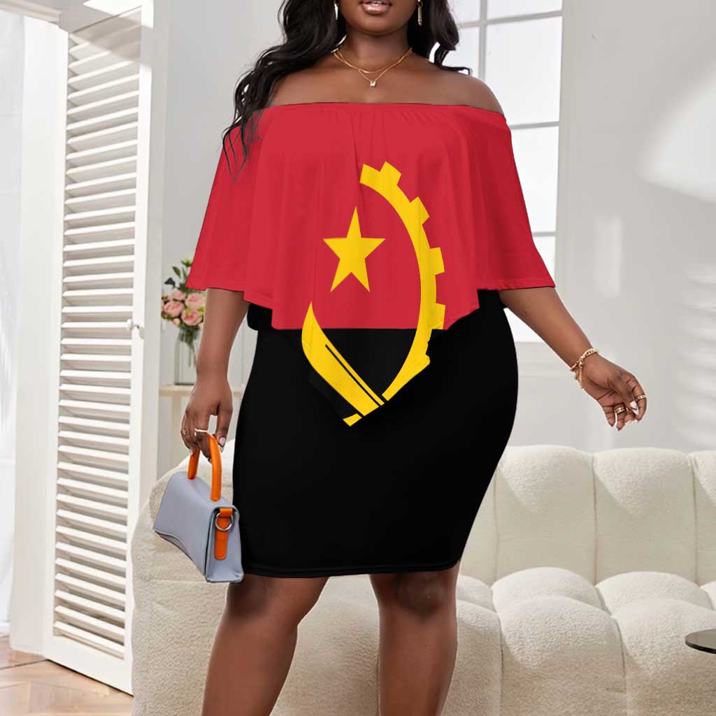 Angola Country Flag Stylized Off Shoulder Short Dress