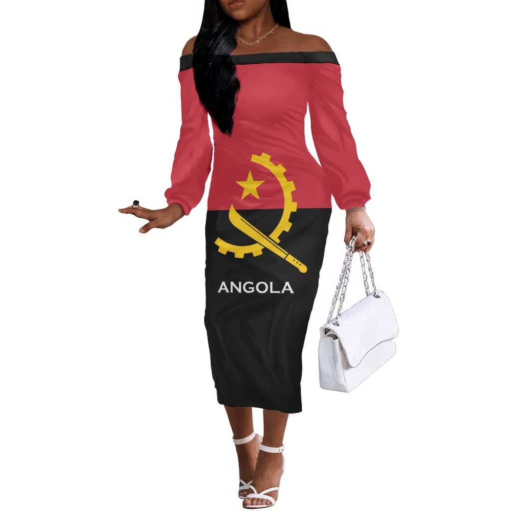 Angola Country Flag Stylized Off The Shoulder Long Sleeve Dress