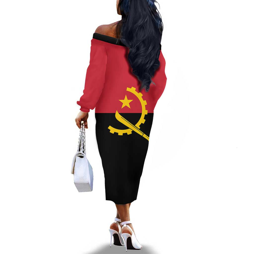 Angola Country Flag Stylized Off The Shoulder Long Sleeve Dress