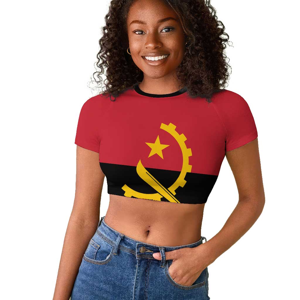 Angola Country Flag Stylized Raglan Cropped T shirt