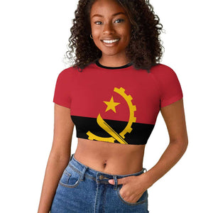 Angola Country Flag Stylized Raglan Cropped T shirt