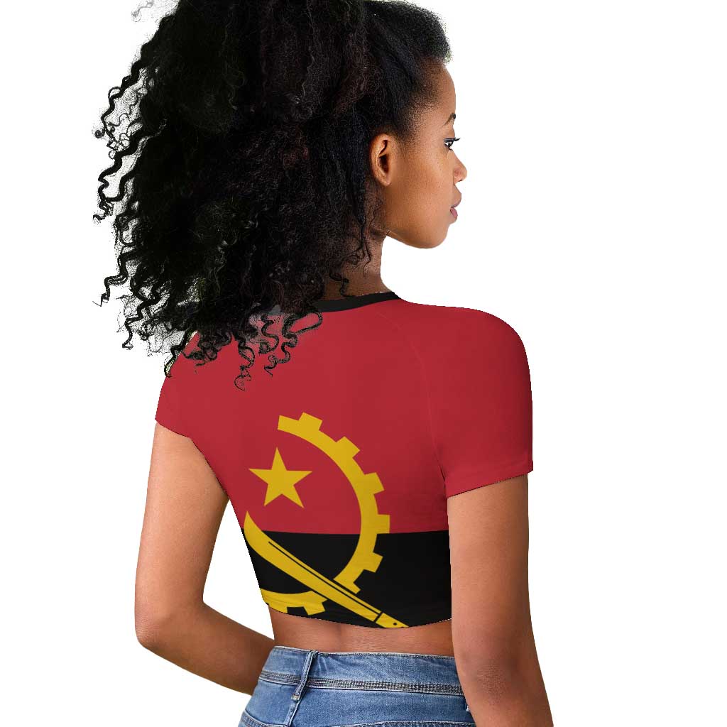 Angola Country Flag Stylized Raglan Cropped T shirt