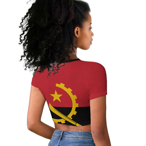 Angola Country Flag Stylized Raglan Cropped T shirt