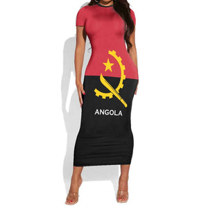 Angola Country Flag Stylized Short Sleeve Bodycon Dress LT15