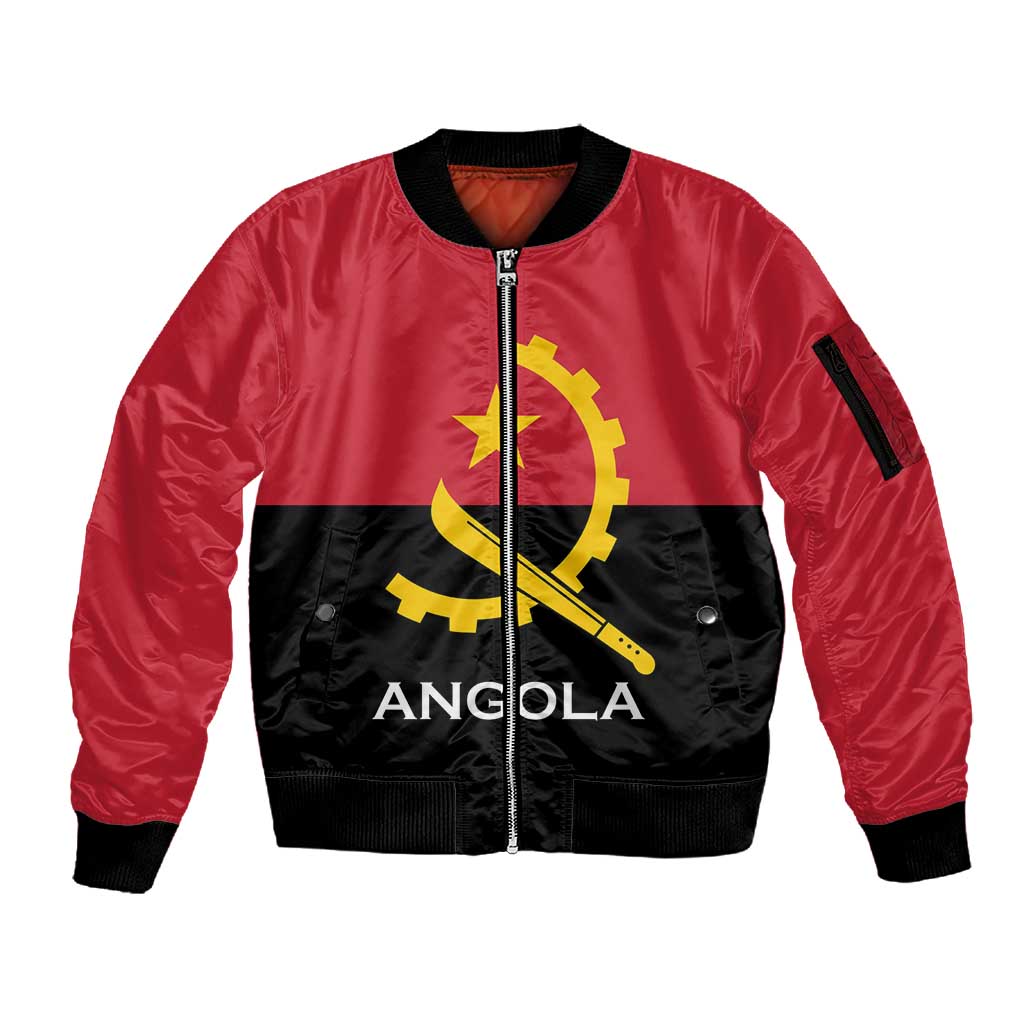 Angola Country Flag Stylized Sleeve Zip Bomber Jacket