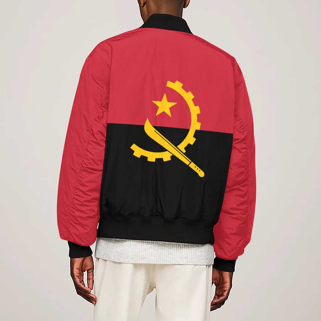 Angola Country Flag Stylized Sleeve Zip Bomber Jacket