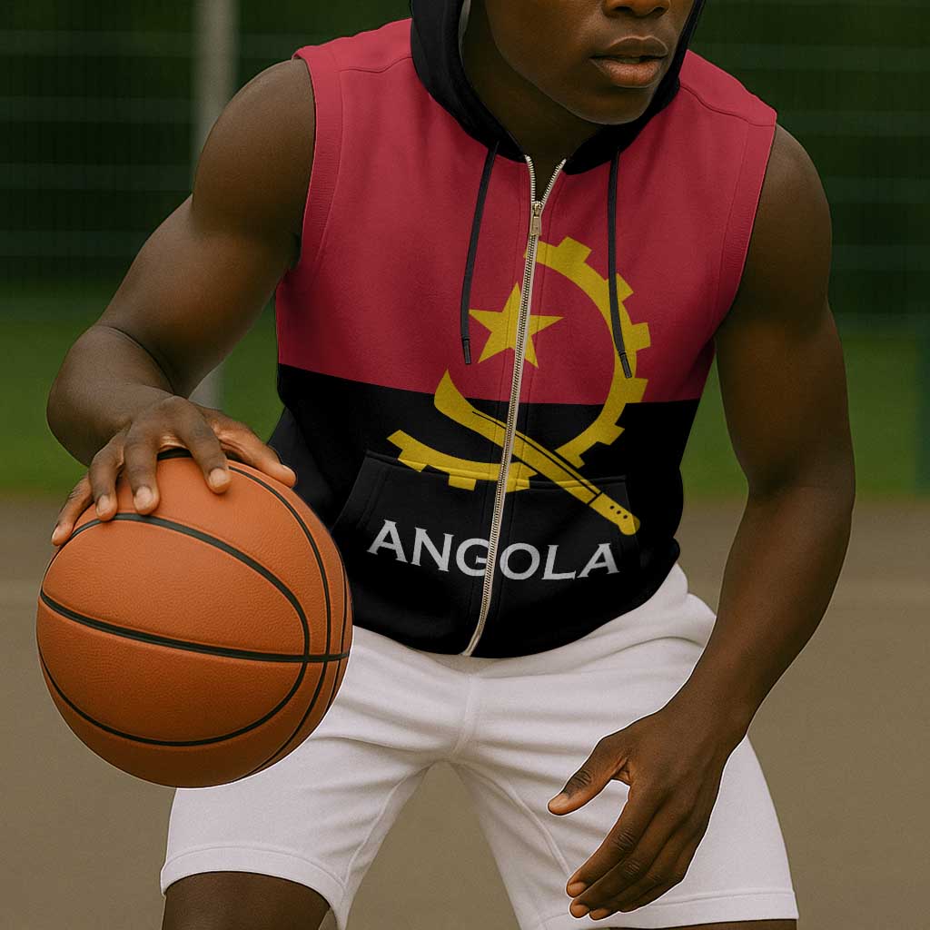 Angola Country Flag Stylized Sleeveless Zip Hoodie - African Pride