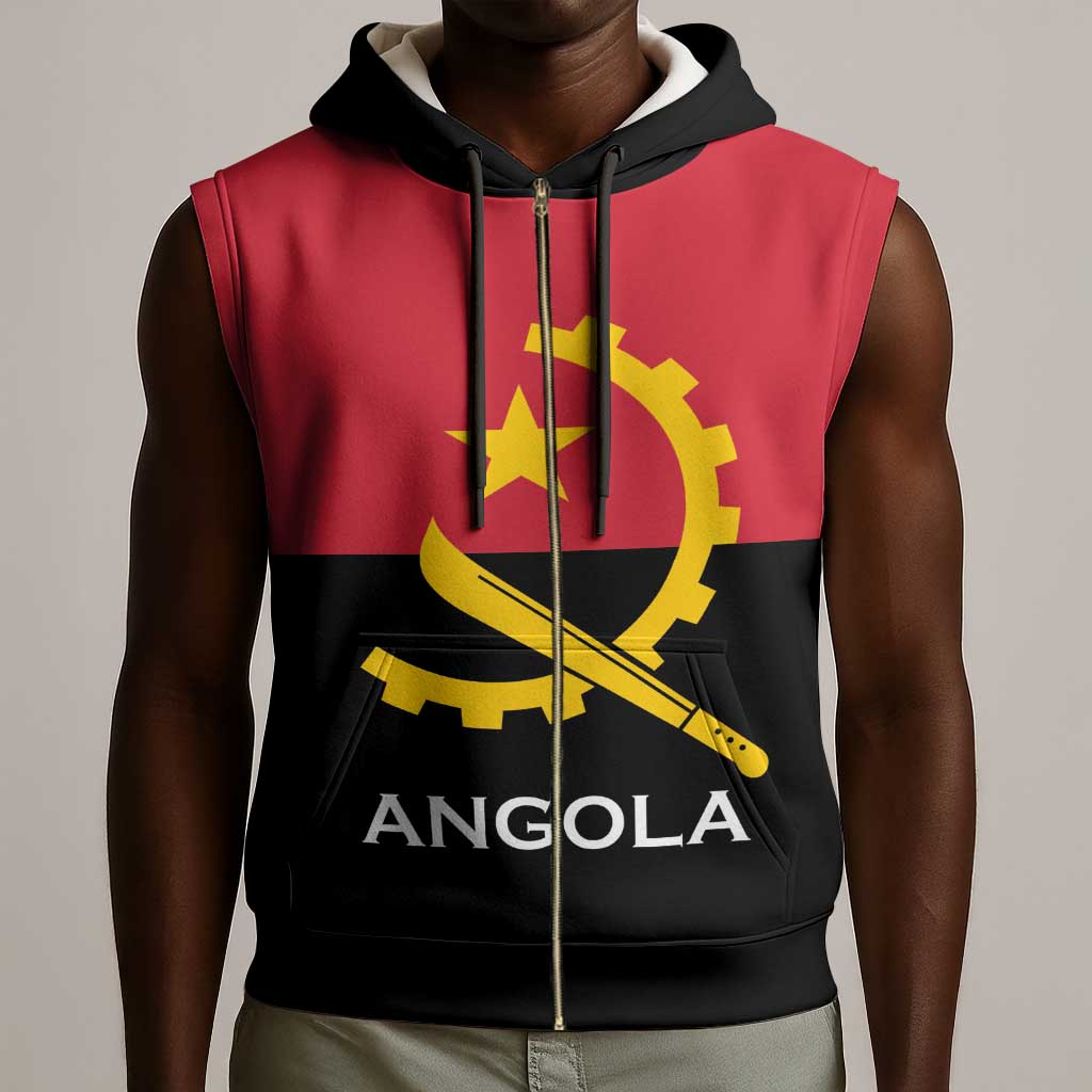 Angola Country Flag Stylized Sleeveless Zip Hoodie - African Pride