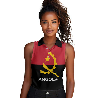 Angola Country Flag Stylized Women Sleeveless Polo Shirt