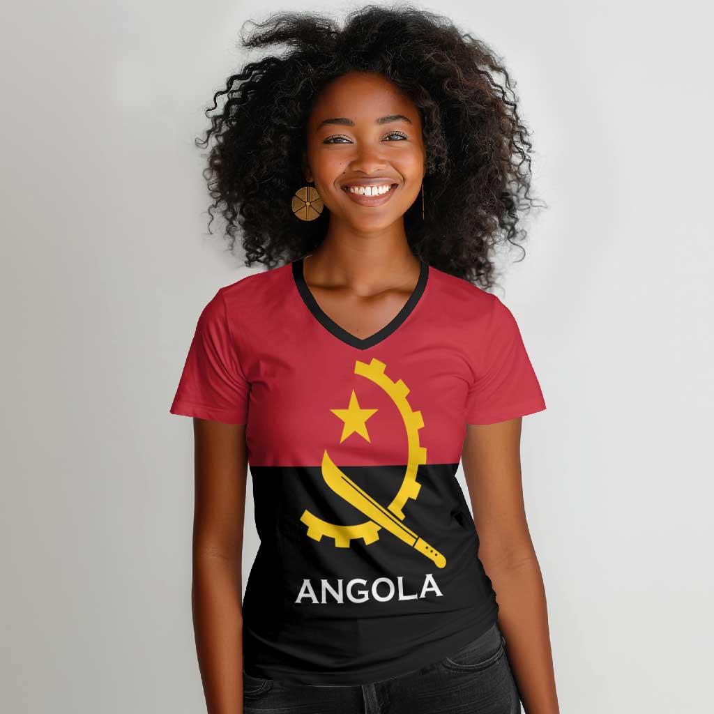 Angola Country Flag Stylized Women V-Neck T-Shirt