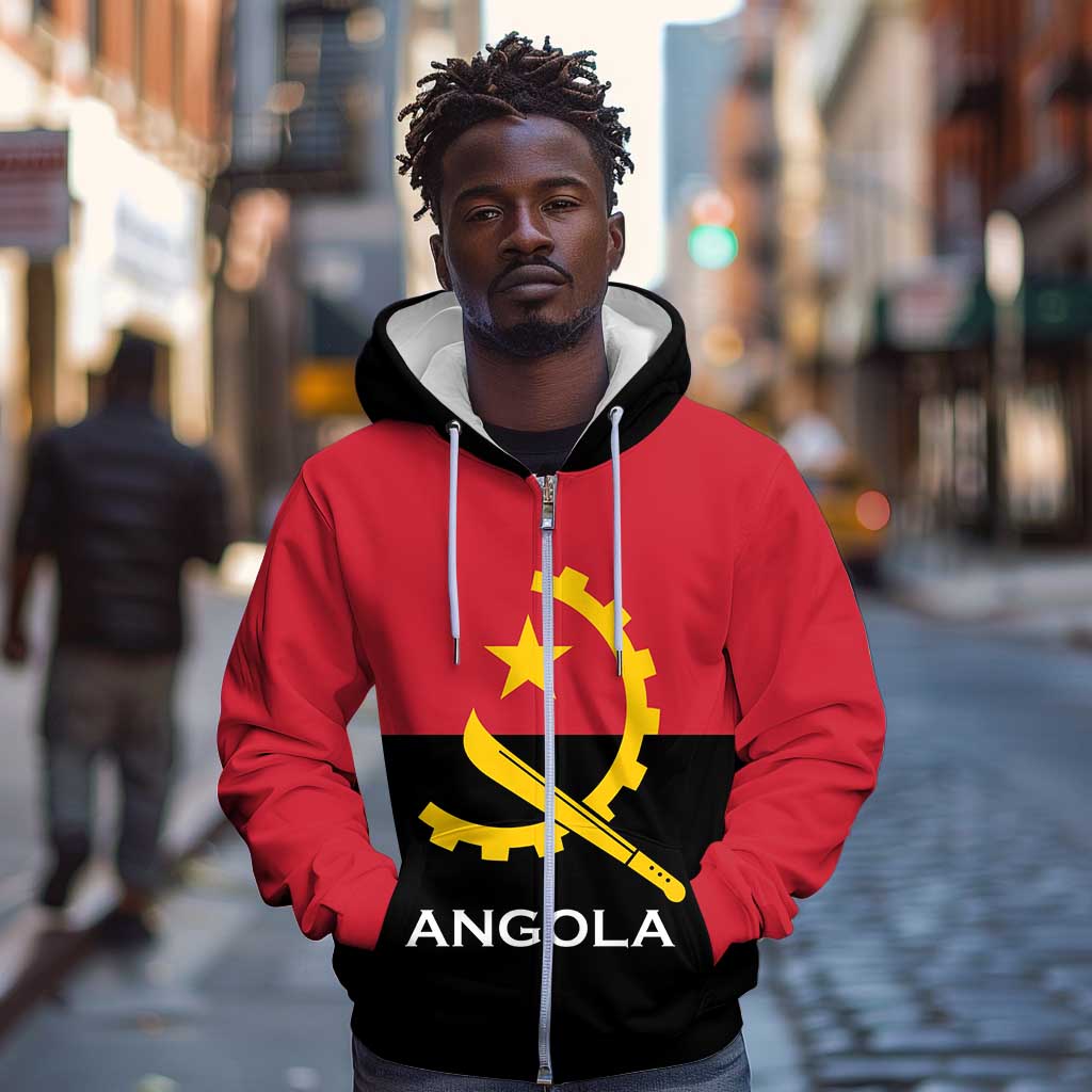 Angola Country Flag Stylized Zip Hoodie