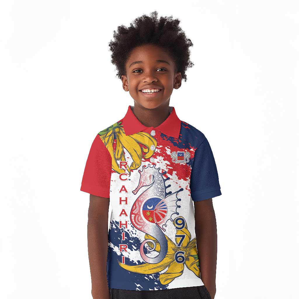 Département de Mayotte Kid Polo Shirt Ra Hachiri 976 Map With Ylang Ylang