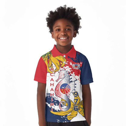 Département de Mayotte Kid Polo Shirt Ra Hachiri 976 Map With Ylang Ylang