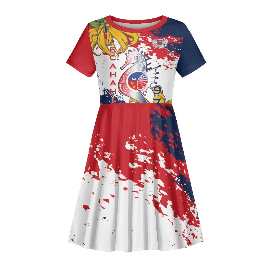 Département de Mayotte Kid Short Sleeve Dress Ra Hachiri 976 Map With Ylang Ylang