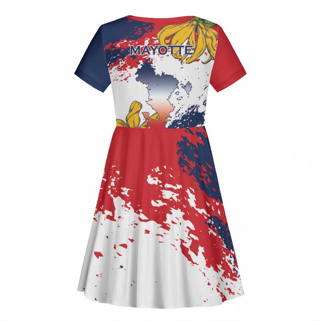 Département de Mayotte Kid Short Sleeve Dress Ra Hachiri 976 Map With Ylang Ylang