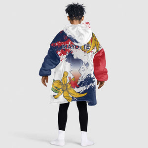 Département de Mayotte Kid Wearable Blanket Hoodie Ra Hachiri 976 Map With Ylang Ylang
