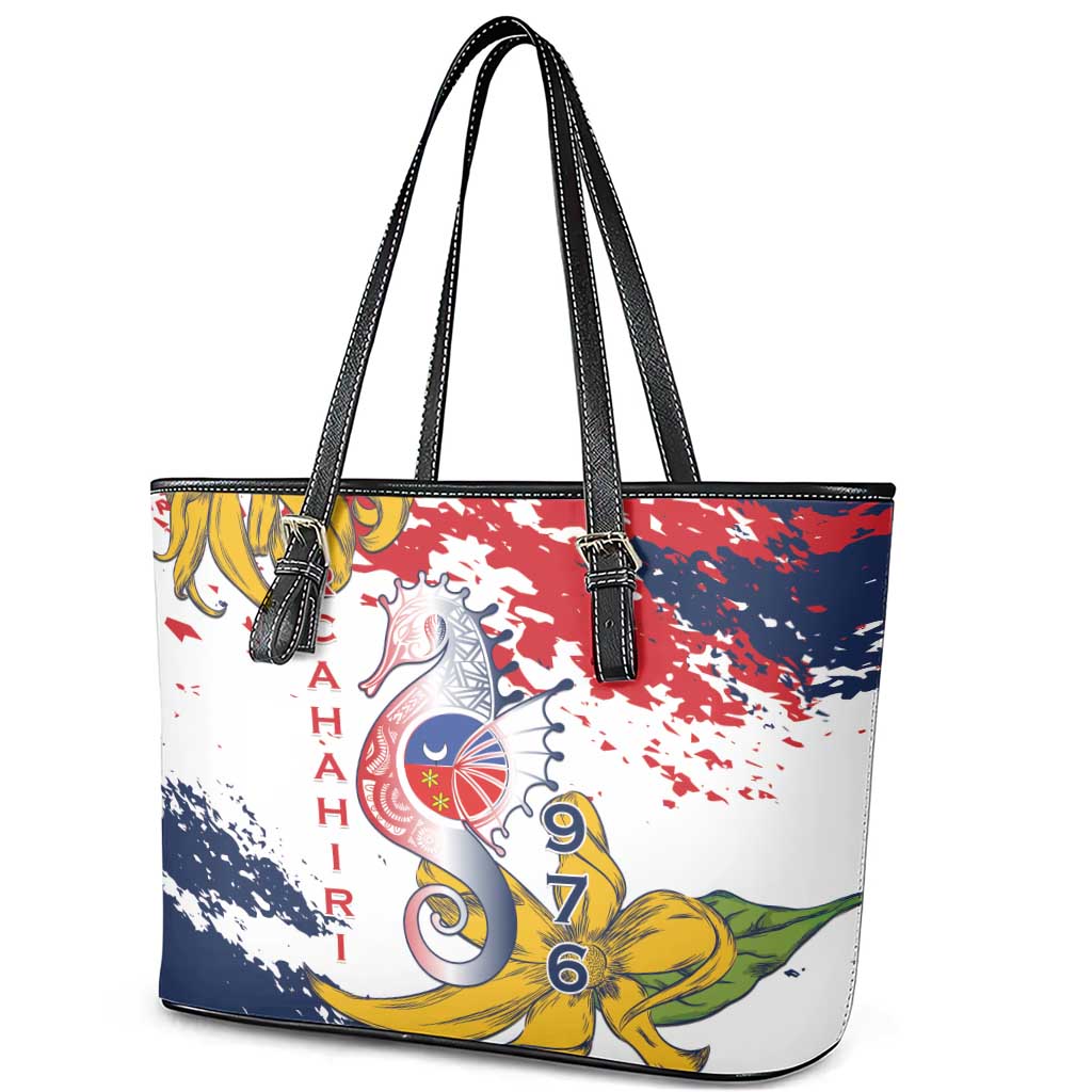 Département de Mayotte Leather Tote Bag Ra Hachiri 976 Map With Ylang Ylang