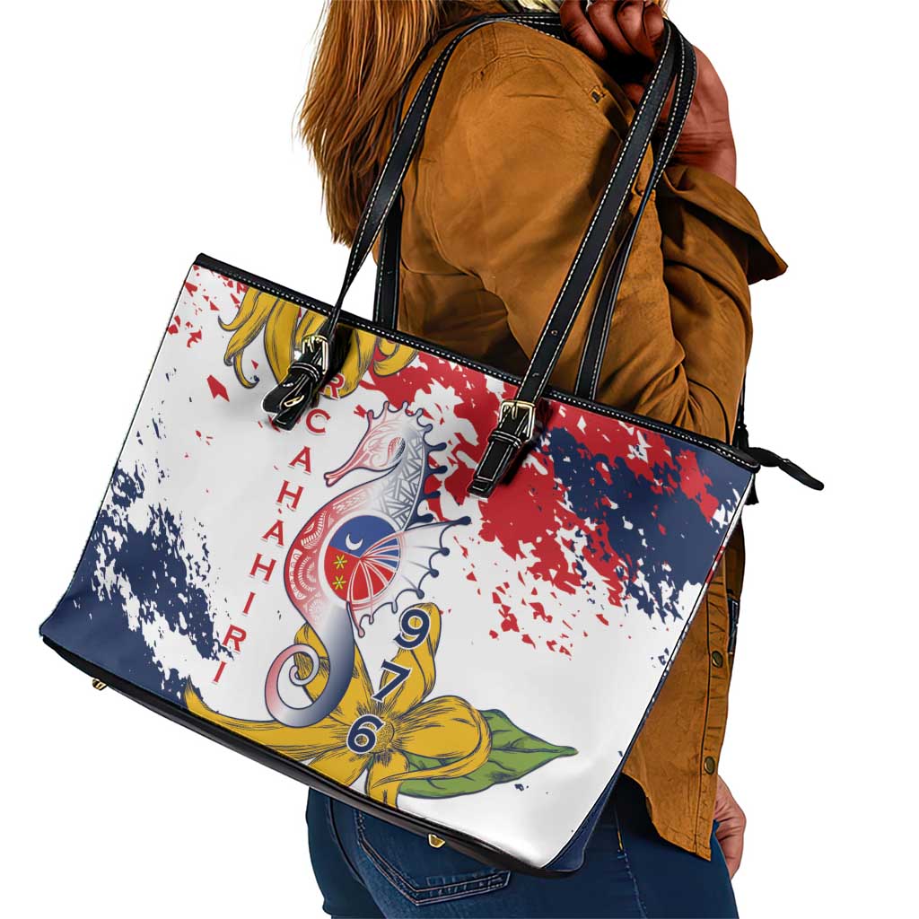 Département de Mayotte Leather Tote Bag Ra Hachiri 976 Map With Ylang Ylang