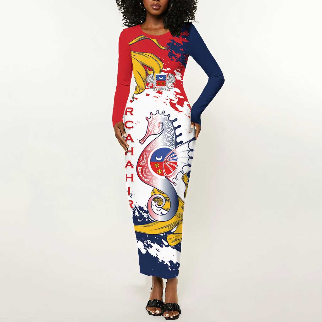Département de Mayotte Long Sleeve Bodycon Dress Ra Hachiri 976 Map With Ylang Ylang LT15