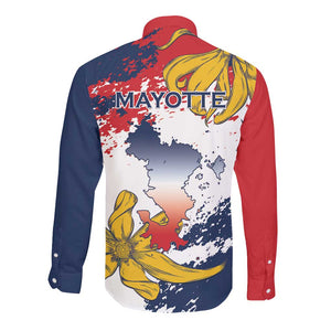Département de Mayotte Long Sleeve Button Shirt Ra Hachiri 976 Map With Ylang Ylang