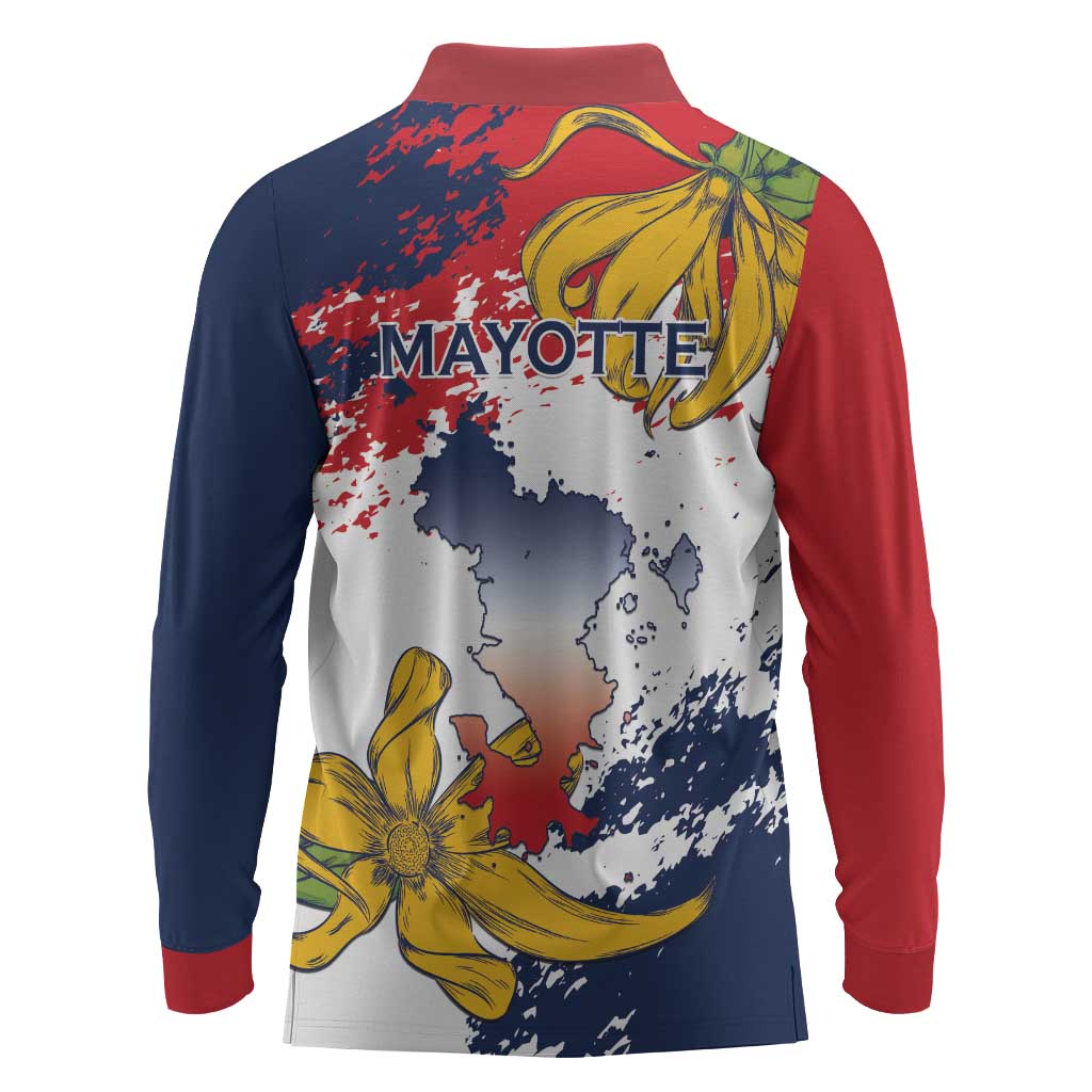 Département de Mayotte Long Sleeve Polo Shirt Ra Hachiri 976 Map With Ylang Ylang