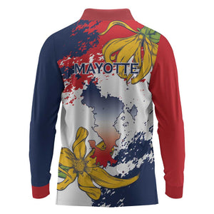 Département de Mayotte Long Sleeve Polo Shirt Ra Hachiri 976 Map With Ylang Ylang