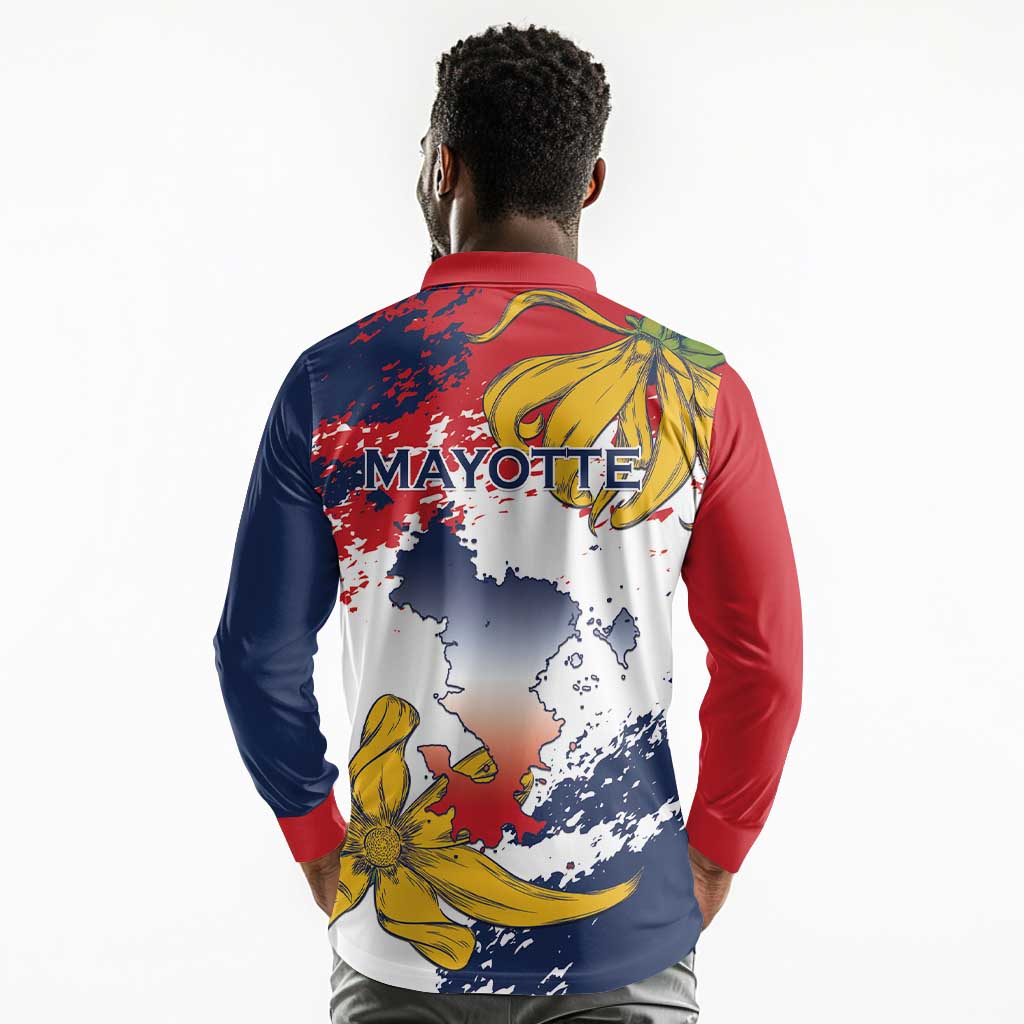 Département de Mayotte Long Sleeve Polo Shirt Ra Hachiri 976 Map With Ylang Ylang