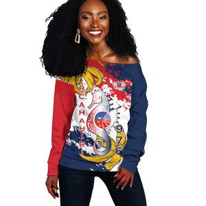 Département de Mayotte Off Shoulder Sweater Ra Hachiri 976 Map With Ylang Ylang