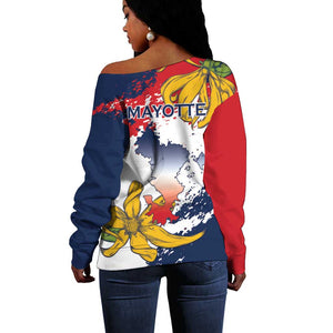Département de Mayotte Off Shoulder Sweater Ra Hachiri 976 Map With Ylang Ylang