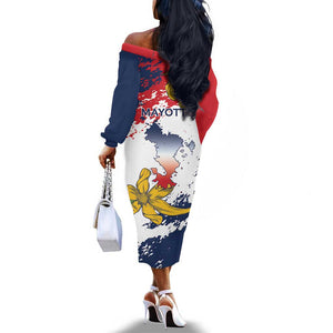 Département de Mayotte Off The Shoulder Long Sleeve Dress Ra Hachiri 976 Map With Ylang Ylang