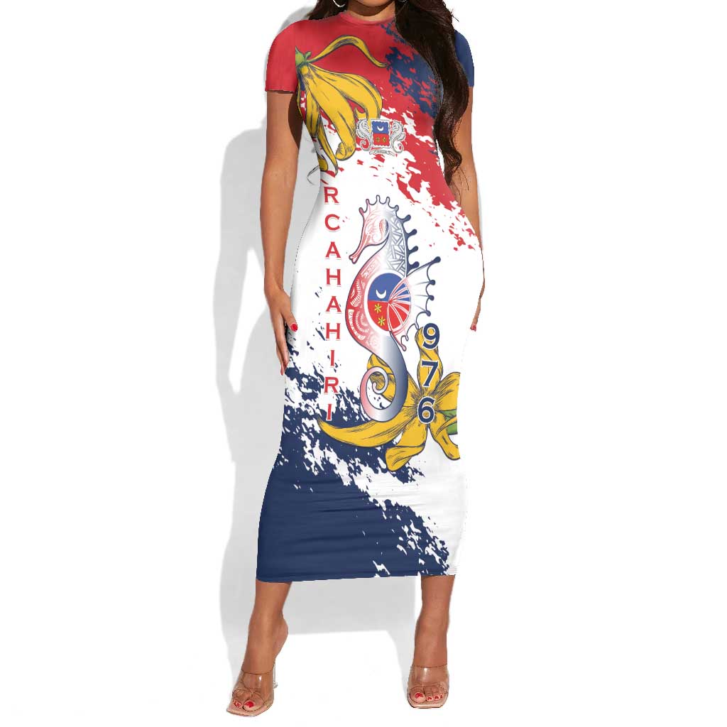 Département de Mayotte Short Sleeve Bodycon Dress Ra Hachiri 976 Map With Ylang Ylang LT15